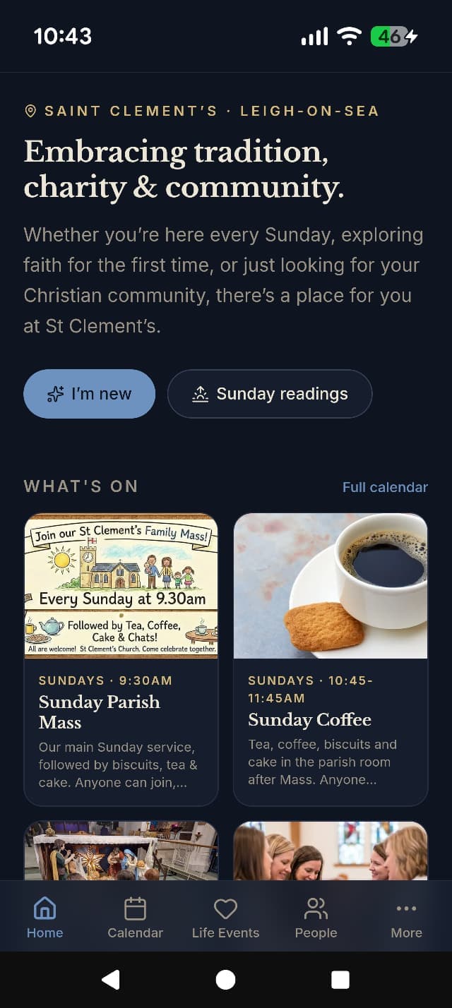 Screens from the community mobile app