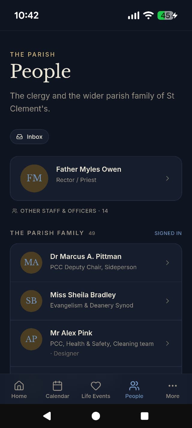 Screens from the community mobile app