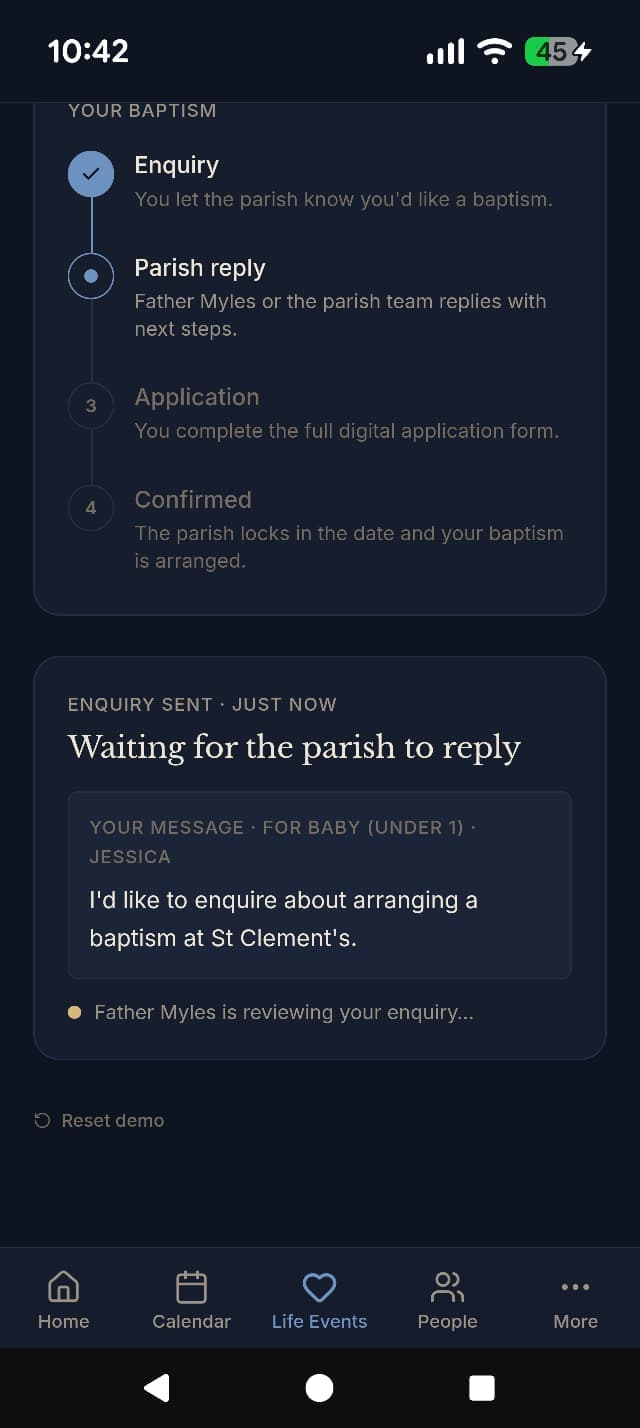 Screens from the community mobile app